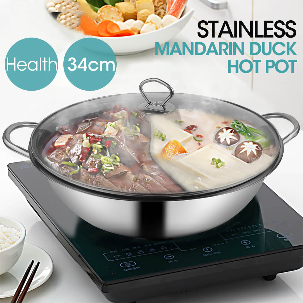 Stainless Steel Twin Mandarin Duck Hot Pot Induction Hotpot Cooker